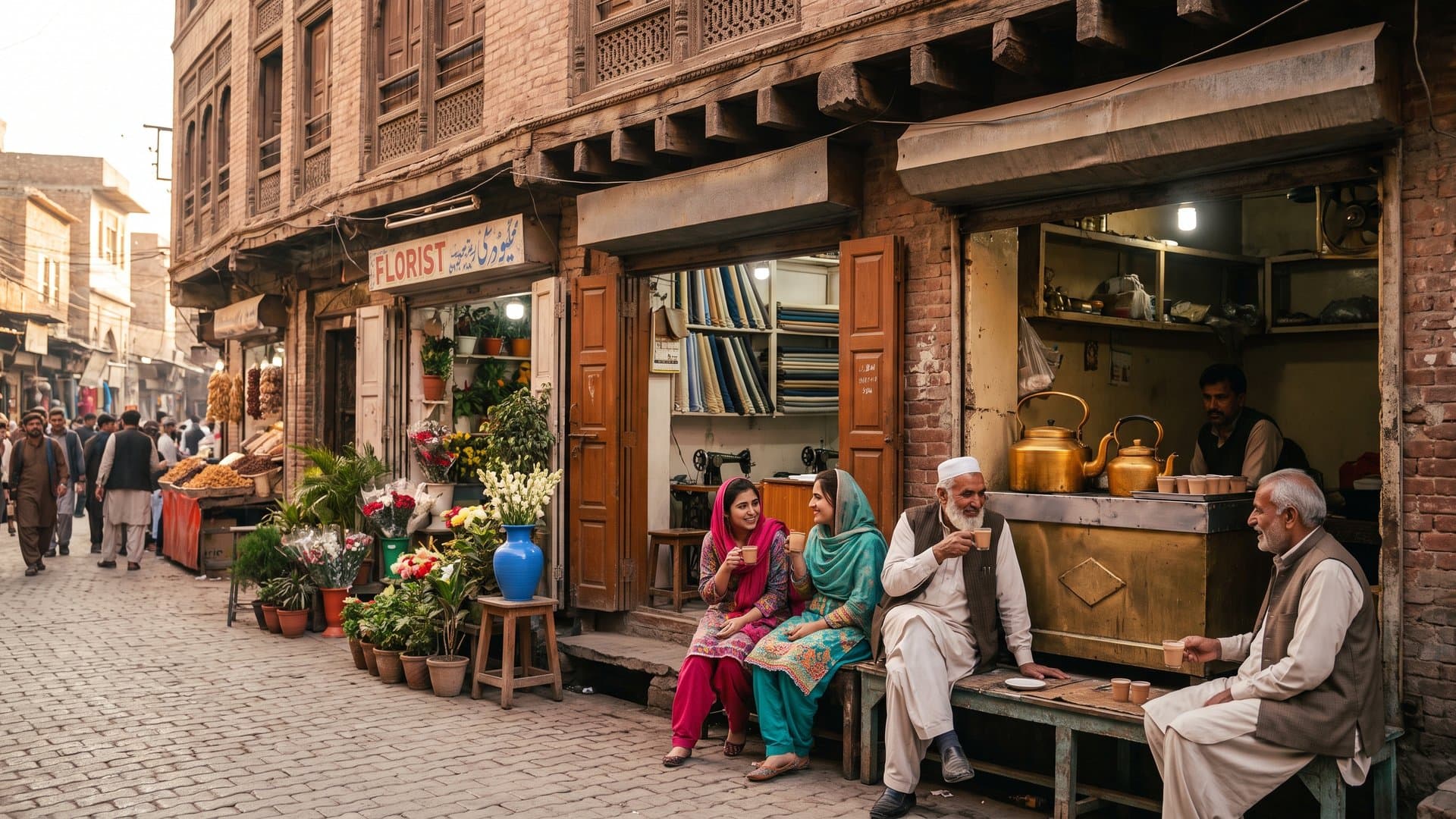 پرانے بازار کی گلی میں چھوٹی دکانیں اور ان کے مالکان